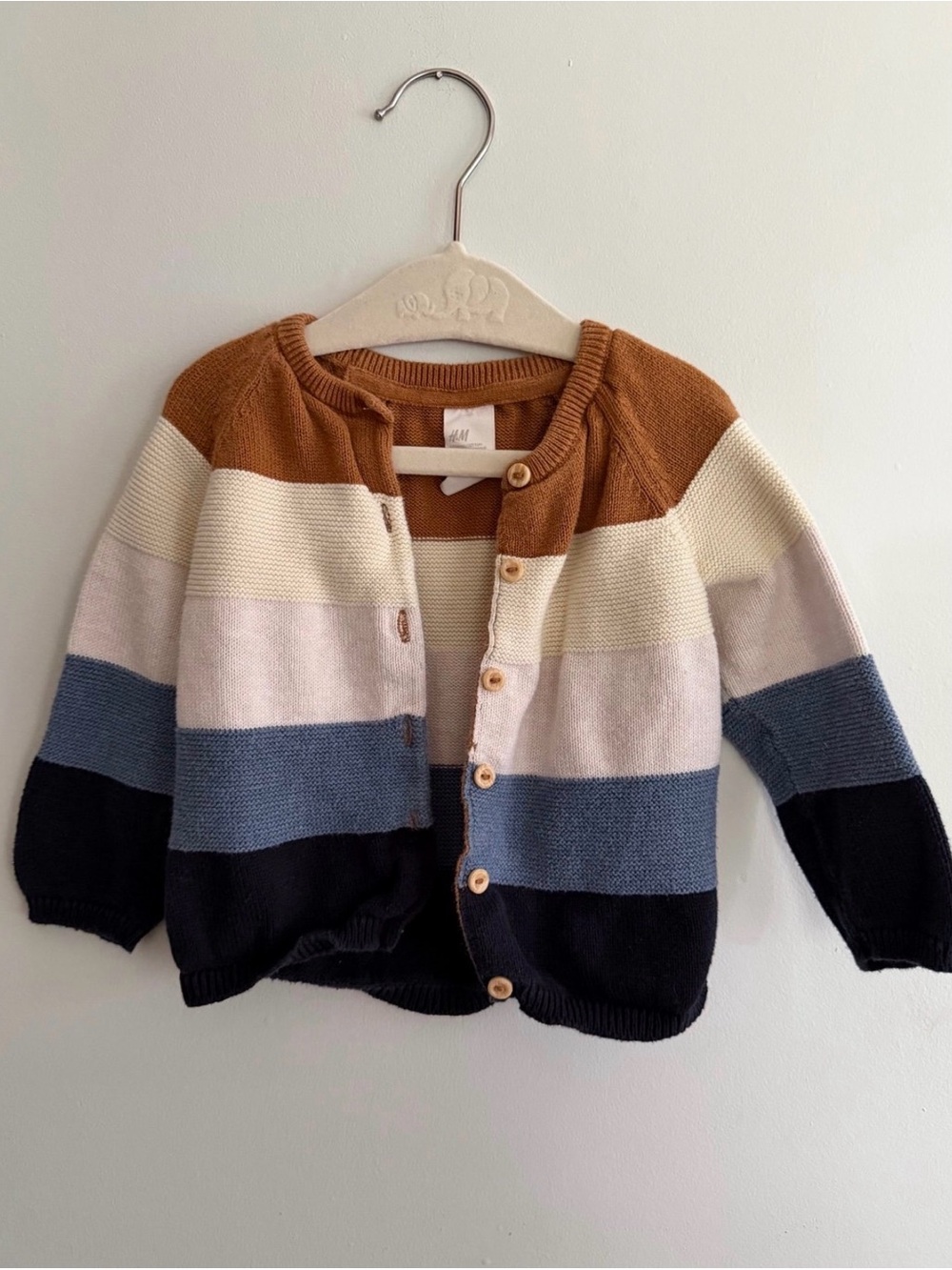 H&M Baby Organic Cotton Striped Knit Cardigan with Wood Buttons Detail